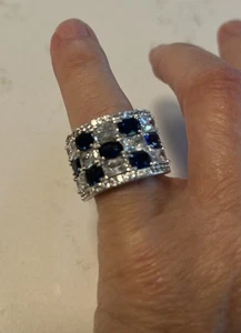 Baguette Cut Blue Sapphire CZ Half Eternity Wedding Band Anniversary Ring Size 8 - Picture 1 of 6