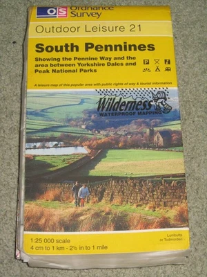 Ordnance Survey; Wilderness Laminated Outdoor Leisure Map 21 South Pennines 1996 - Image 1 of 2
