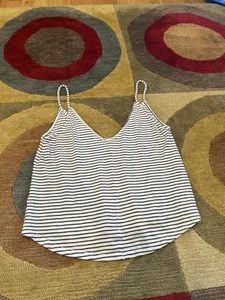 Zara Women White Navy Blue Stripe Thin Strap Loose Tank Top Low Back Size Small - Picture 1 of 3