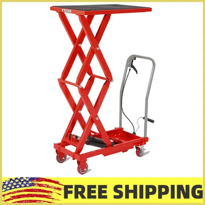 330LBS Hydraulic Lift Table Cart,Manual Double Scissor 50"Lifting Cart w/Wheels - Image 1 of 4