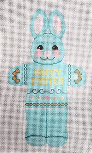 Hand Painted Blue Happy Easter Bunny Needlepoint DC 62 Canvas 18Ct - Picture 1 of 3