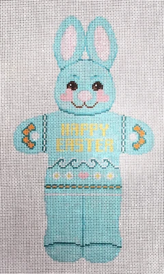 Hand Painted Blue Happy Easter Bunny Needlepoint DC 62 Canvas 18Ct - Image 1 of 3
