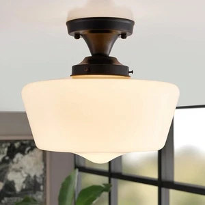 Schoolhouse Ceiling Light Fixture Milk Glass Semi Flush Mount Lighting..... - Picture 1 of 12