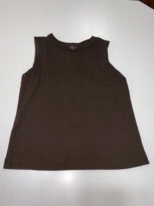 Camiseta sin mangas Christopher & Banks marrón cuello redondo ribete satinado perfecta - Imagen 1 de 4