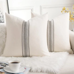 Throw Pillow Covers 24x24 Set of 2 Striped Cotton Decorative Pillows Yellow O... - Picture 1 of 6