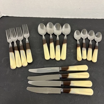 16件装ALAIN SAINT-JOANIS风格大理石塑料手柄4件套餐具 — 第 1/4 张图片