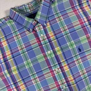Polo Ralph Lauren Button Down Shirt Mens 3XLT Blue Plaids Short Sleeve Preppy - Picture 1 of 6