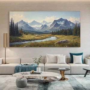 Abstract Snow Mountain Landscape Unframed Canvas Painting for Living - Picture 1 of 6