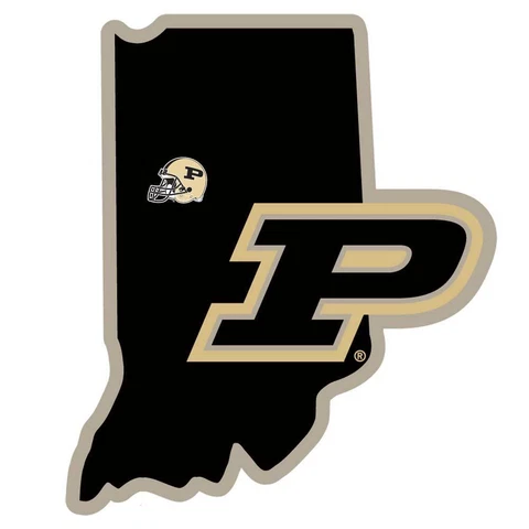 Purdue Boilersmakers Home State Vinyl Auto Decal (NCAA) Indiana Shape w/Helmet Cover