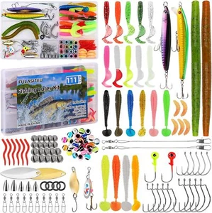 111PCS Fishing Lures Kit with Tackle Box for Bass Trout Salmon Freshwater Bait - Picture 1 of 3