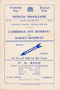 Cambridge City v Barnet (Athenian League Reserves section) 1951/1952 - Picture 1 of 1