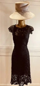 LIPSY UK 14 Black Lace Overlay Fitted Hi Low Sleeveless Backless Occasion Dress - Picture 1 of 14