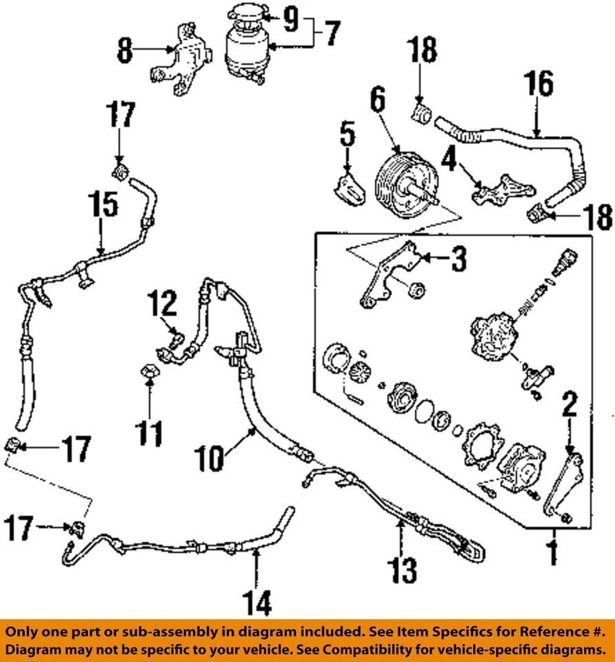 Used Power Steering Pump fits: 2004 Lexus ES330 6 cylinder LE w/o bolt-on pulley — 第 1/2 张图片
