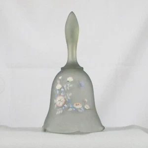 FENTON DIAMOND OPTIC HAND BELL GREY MIST GLASS BELL HAND PAINTED ENGLISH GARDEN - Picture 1 of 4