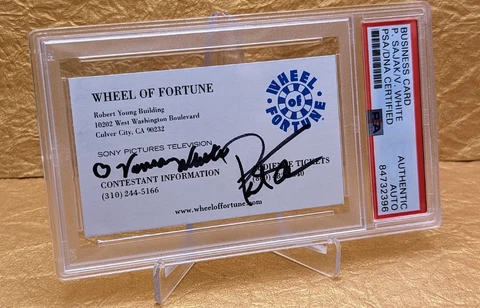 Wheel of Fortune Pat Sajak Vanna White PSA/DNA Autographed Signed Business Card Cover