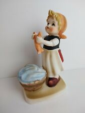 Vintage Porcelain Little Girl figurine hanging laundry Hummel Style 6" tall