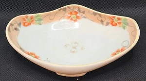 Vintage Nippon Hand Painted Oval Trinket candy Dish Bowl Orange Flowers 6" - Picture 1 of 11