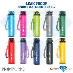 Leak Free Water Bottle 1L Proworks Plastic Sports Bottle Hand Strap BPA Free - Picture 1 of 40