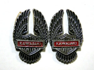 Kawasaki Emblem Motorcycle Eagle With Shield Vintage Original Silvertone (2 )Qty - Picture 1 of 3