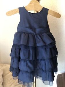 JANIE & JACK INFANT 12-18MOS BLUE SILK DRESS HOLIDAY SPECIAL OCCASION Tiered EUC