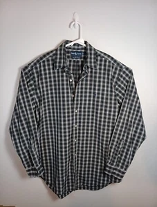 Camisa Ralph Lauren Para Hombre Grande Blake Abotonada Gris A Cuadros Manga Larga Azul Poni - Imagen 1 de 7