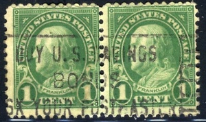 1926 1c Franklin Stamp Horizontal pair Scott# 632 Cancel Used - Picture 1 of 1