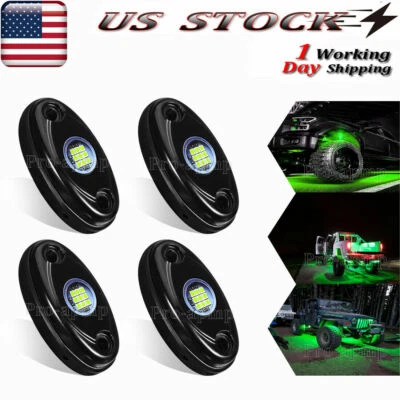 Green LED Rock Lights 4 Pods - Waterproof LED Underglow Underbody Glow Light 9W