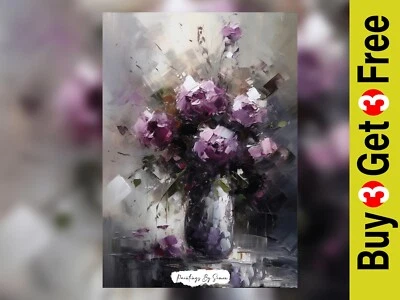 Classical Blooms Elegant Floral Oil Painting Print 5"x7" on Matte Paper - Image 1 of 4