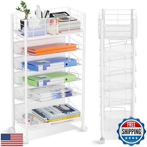 Rolling File Cart with Wheels, 6 Tier Metal Rolling File Organizer Cart Besid - Picture 1 of 5