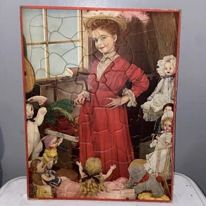 Vintage Child's Tray Puzzle, A.M. Walzer, Girl With Dolls & Toys , 1940s 14x11 - Picture 1 of 6