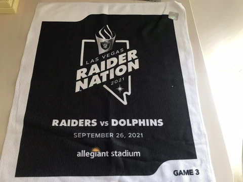 Raider Memorabilia Game Towel. Raiders Vs Dolphins. 9/26/21 Allegiant Stadium Cover