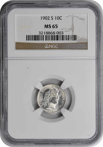 1902-S Barber Silver Dime MS65 NGC Cover
