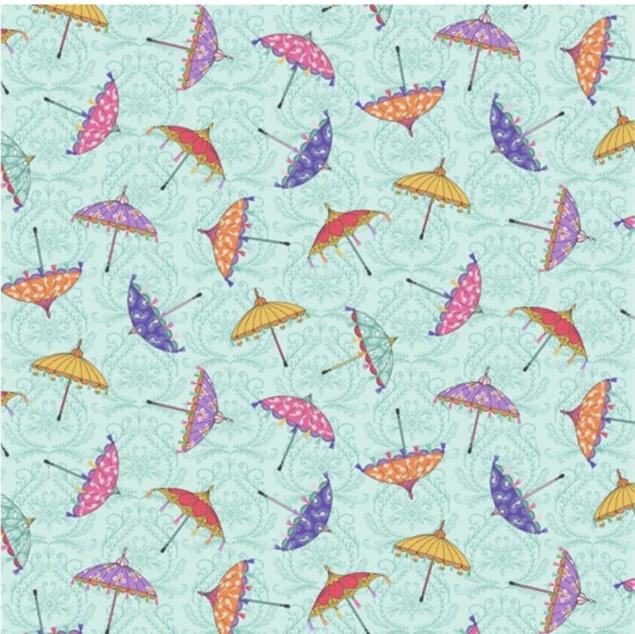 Fat Quarter Michael Miller Elephant Cavalcade Fancy Umbrellas Mint Cotton Fabric - Image 1 of 1