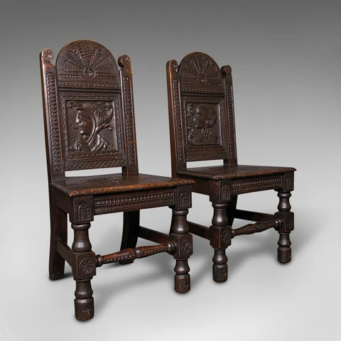 Pair Of Antique Venetian Court Chairs, Italian, Oak, Decorative Seat, Victorian Cover