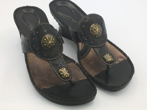 Clarks Artisan Sandalo Infradito Nero Marrone 8 M Pelle Mule 2 5" Zeppa Donna