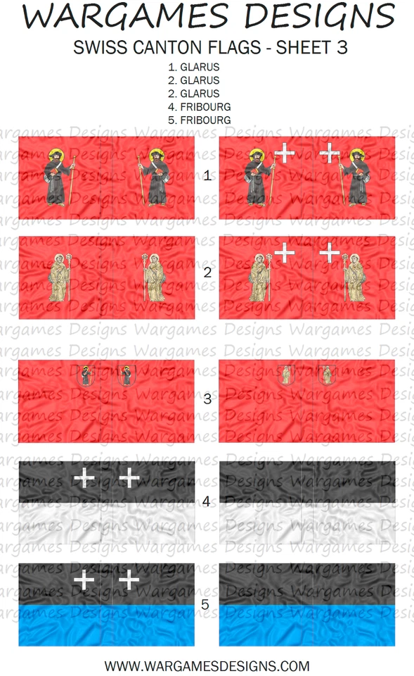 6mm Swiss Canton Flags - Sheet 3 - Pike & Shotte, FOG, DBR, Impetus, Baroque - Image 1 of 1