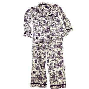 VINTAGE RARE Victoria’s Secret Purple Toile Long Pajama Set Womens L 100% Cotton - Picture 1 of 13