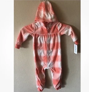 Carter's Baby 12M Plaid Hooded Zip-Up Fleece FootlessJumpsuit COZY/WARM - Picture 1 of 1
