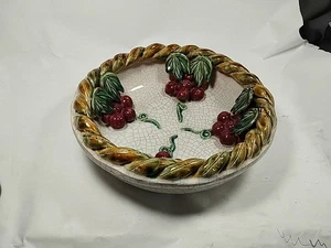 Vintage schwere 6 Pfund Majolika italienische Weinblattschale geflochtener Rand 10" breit quer - Bild 1 von 11