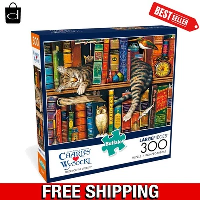 Relaxing 300 Piece Jigsaw Puzzle of Charles Wysocki's Cat Artwork - USA Made - Image 1 of 4