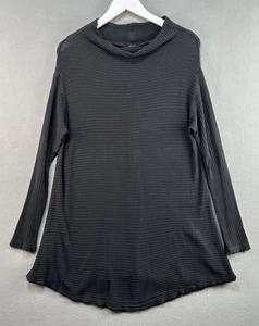 Top tunica Free People Love spacco nero lavato grande maglia a costine cappuccio collo largo - Foto 1 di 9