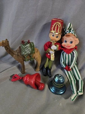 Vintage 1950s "5" Christmas Ornaments Hugger Elf Bradford Bell Camel  - Image 1 of 4