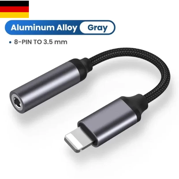 iPhone auf AUX 3,5mm Adapter Stereo iPhone iOS zu Klinke AUX Nylon Klinkenkabel - Bild 1 von 4