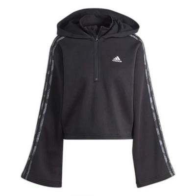 Sudadera con capucha recortada 1/4 cremallera Adidas para mujer mangas acampanadas calce suelto talla mediana Foto 1 de 4