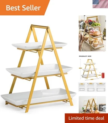 Sophisticated 3 Tier Serving Tray in Gold - Ideal for Weddings & Parties, 10-14" - Image 1 of 4