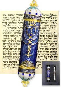 Exquisite Enamel Design Mezuzah with Scroll, Easy Install Use Double-Sided Tape - Picture 1 of 11