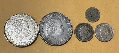 Juego de 5 monedas de plata Países Bajos, Nederland, Curazao, Nederl Indie Foto 1 de 2