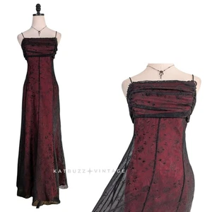 Vintage Morgan Co Prom Dress Maxi Gown 8 Red Black 90s Y2K Goth Grunge Floral - Picture 1 of 13