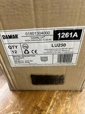DAMALUX LU250 HIGH PRESSURE SODIUM BULB #1261A, E39 (BOX W/12) - Image 1 of 3