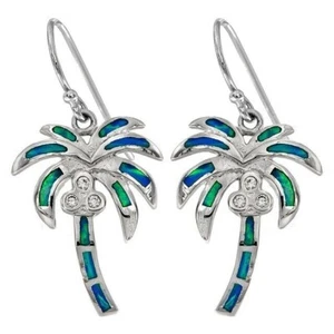Pendientes de plata de ley 925 con incrustaciones de ópalo australiano y topacio de palmera joyería OE2 - Imagen 1 de 1